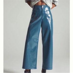 NWOT Maeve Anthropologie Colette Cropped Wide Leg Faux Leather Pants Wmns Sz 18